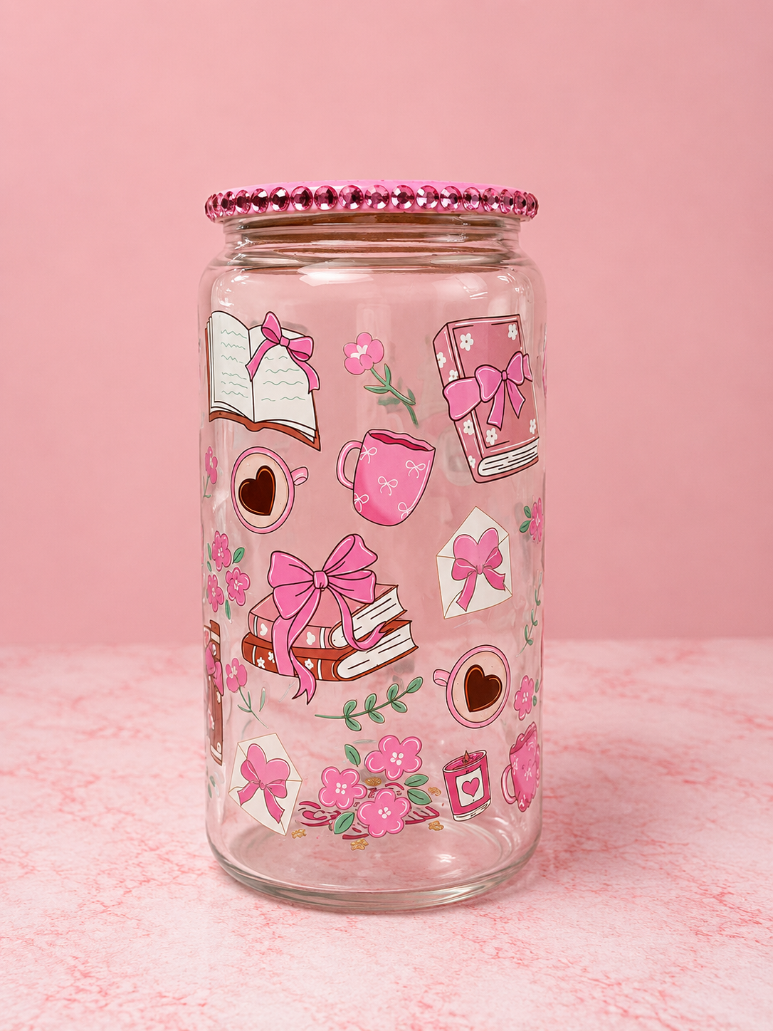 Pink Cozy Reader Glass Cup