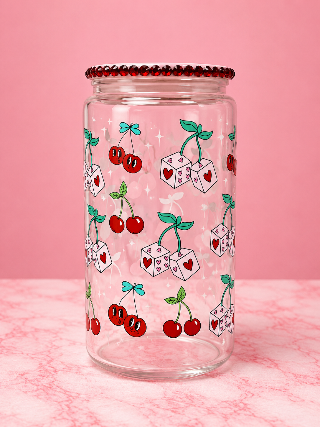 Cherry Dice Glass Can Cupš