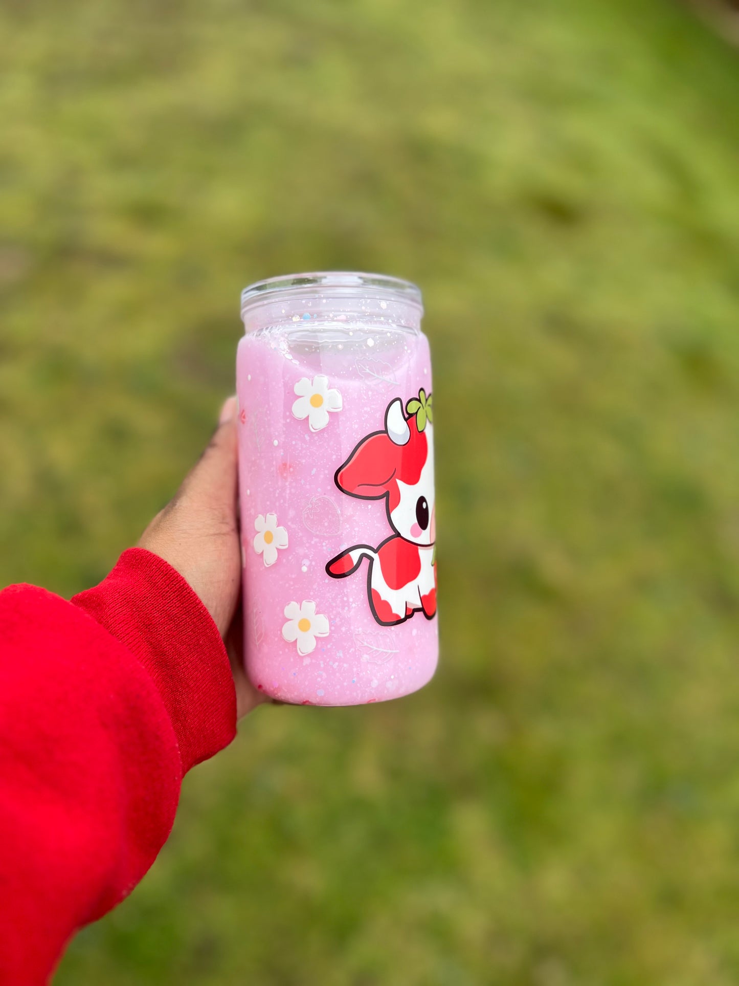 Cute Cow Strawberry Milk Acrylic Snowglobe Tumbler