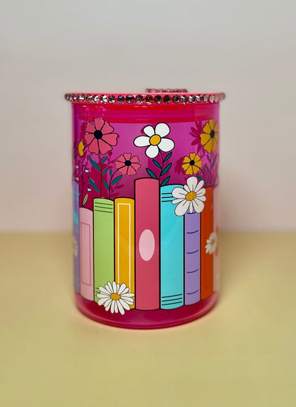 Colorful Books And Flowers Glass Mug