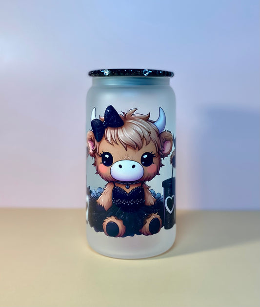 Girly Cow In Black TuTu Glass Cup