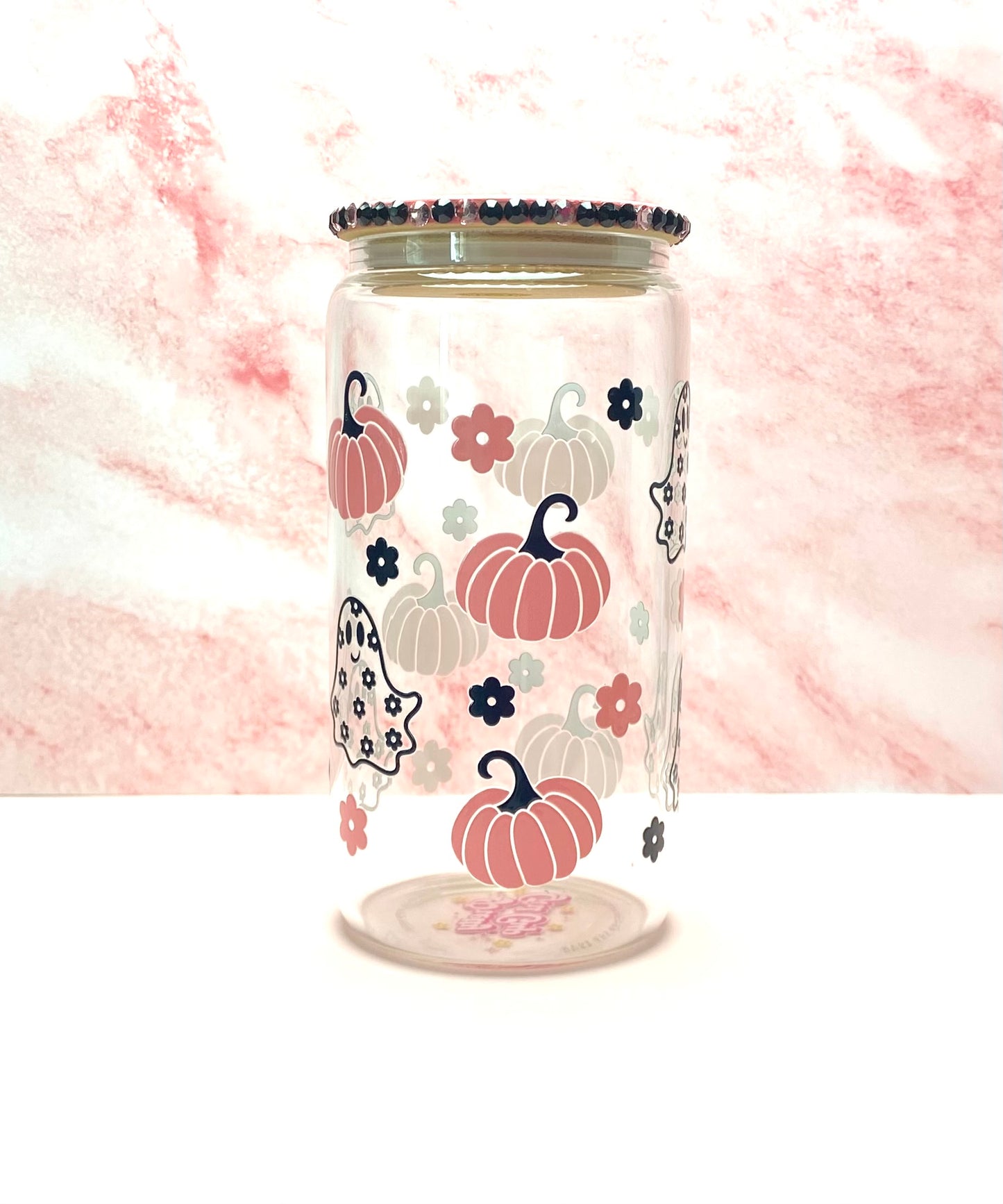 Pink Pumpkins And Ghost Glass Cup