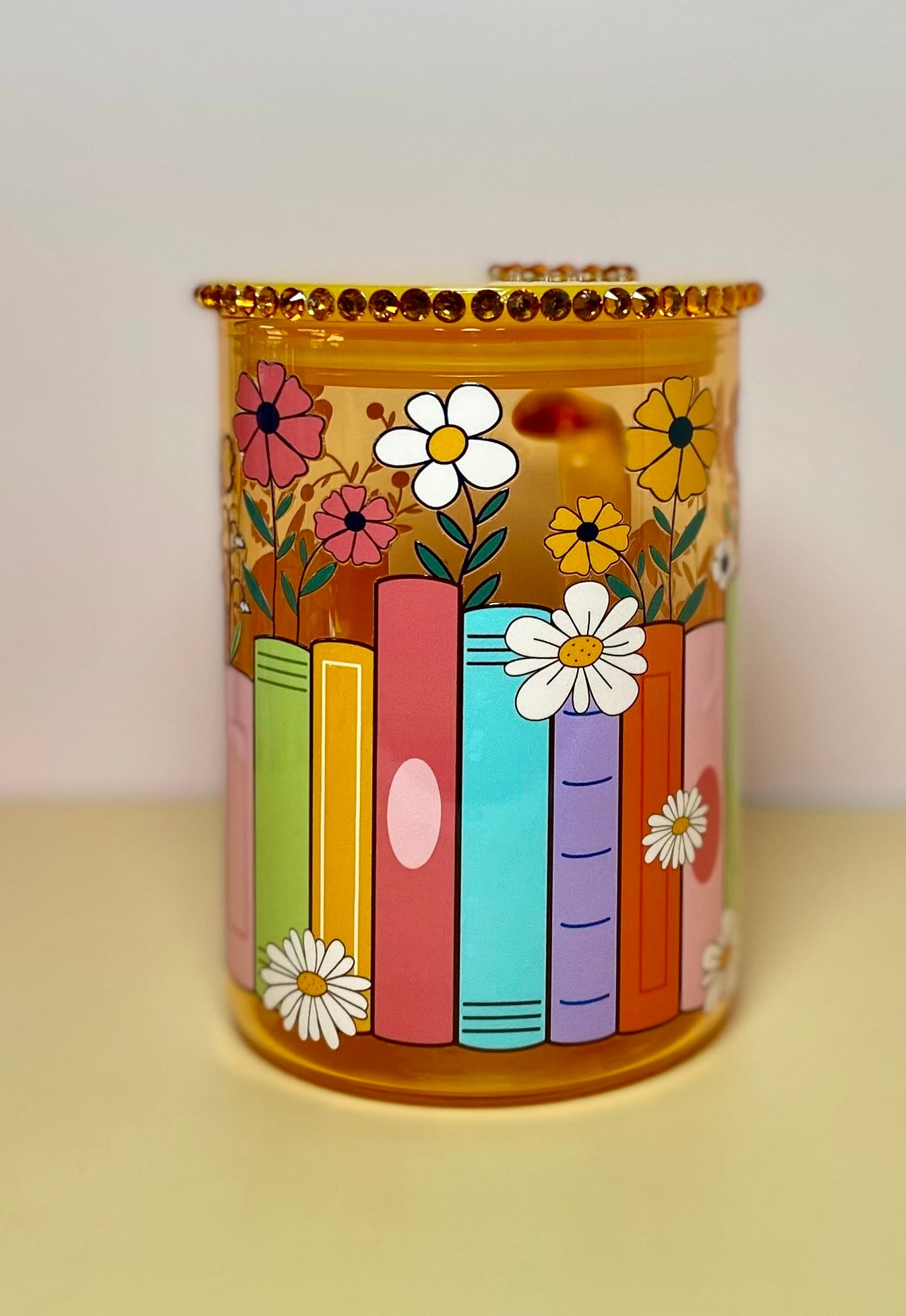 Colorful Books And Flowers Glass Mug