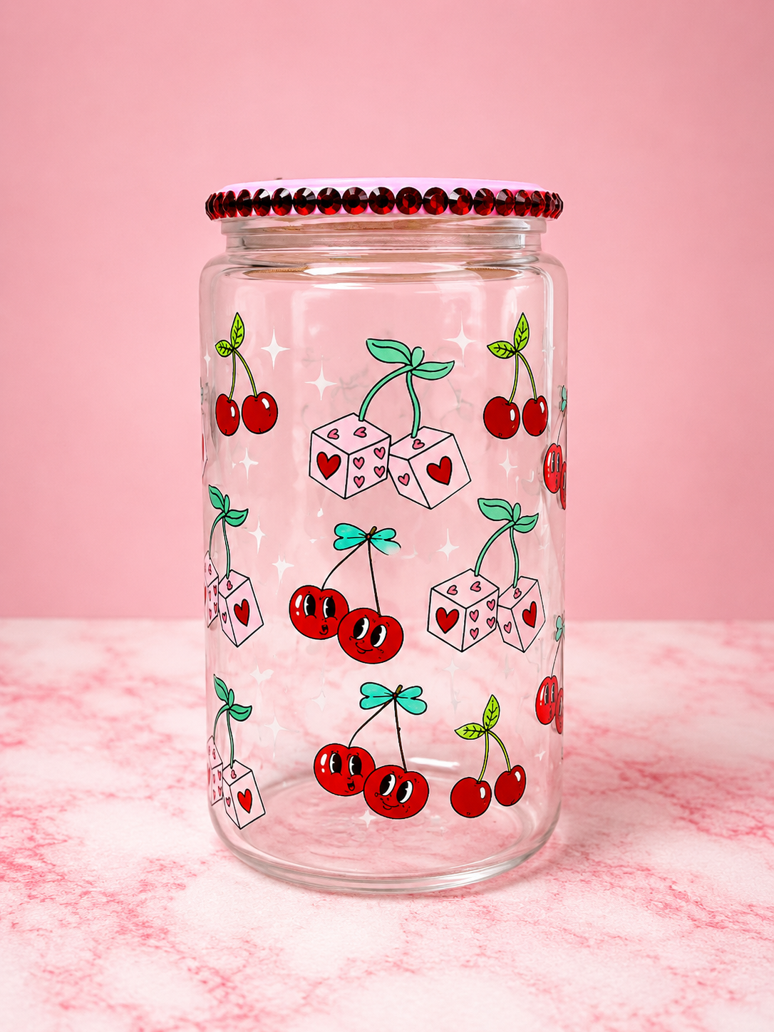 Cherry Dice Glass Can Cup🍒