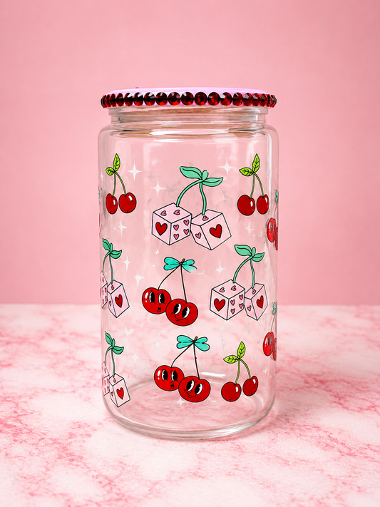 Cherry Dice Glass Can Cup🍒