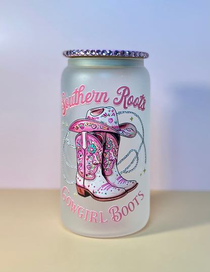 Southern Roots Cowgirl Boots Glass Cup