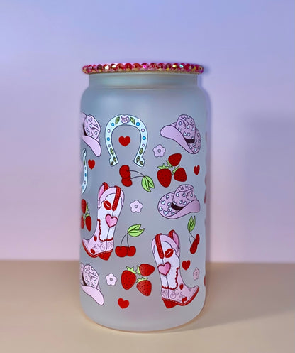 Cowgirl Boots And Strawberries Glass Cup