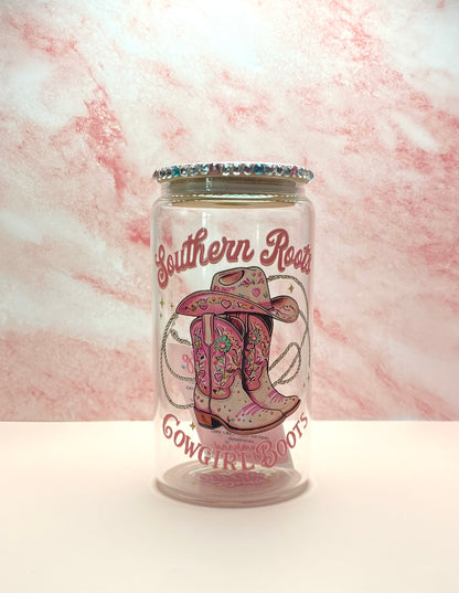 Southern Roots Cowgirl Boots Glass Cup