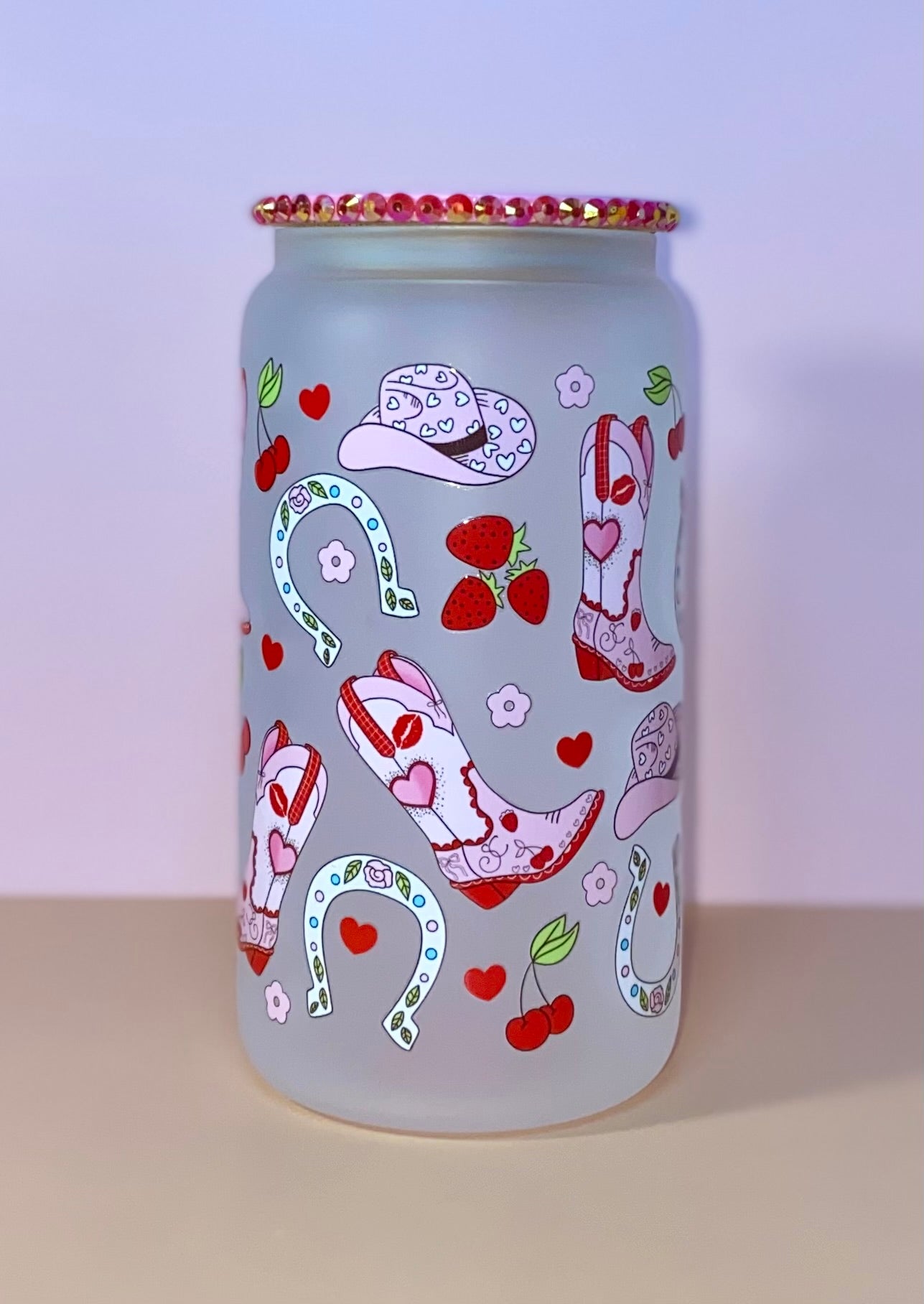 Cowgirl Boots And Strawberries Glass Cup