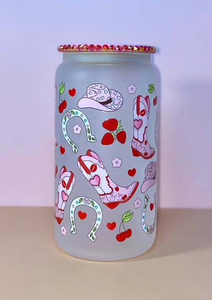 Cowgirl Boots And Strawberries Glass Cup