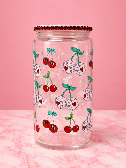 Cherry Dice Glass Can Cup🍒
