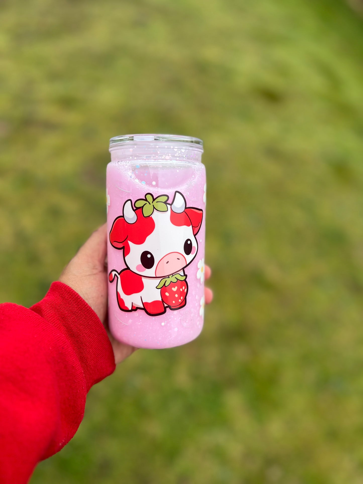 Cute Cow Strawberry Milk Acrylic Snowglobe Tumbler