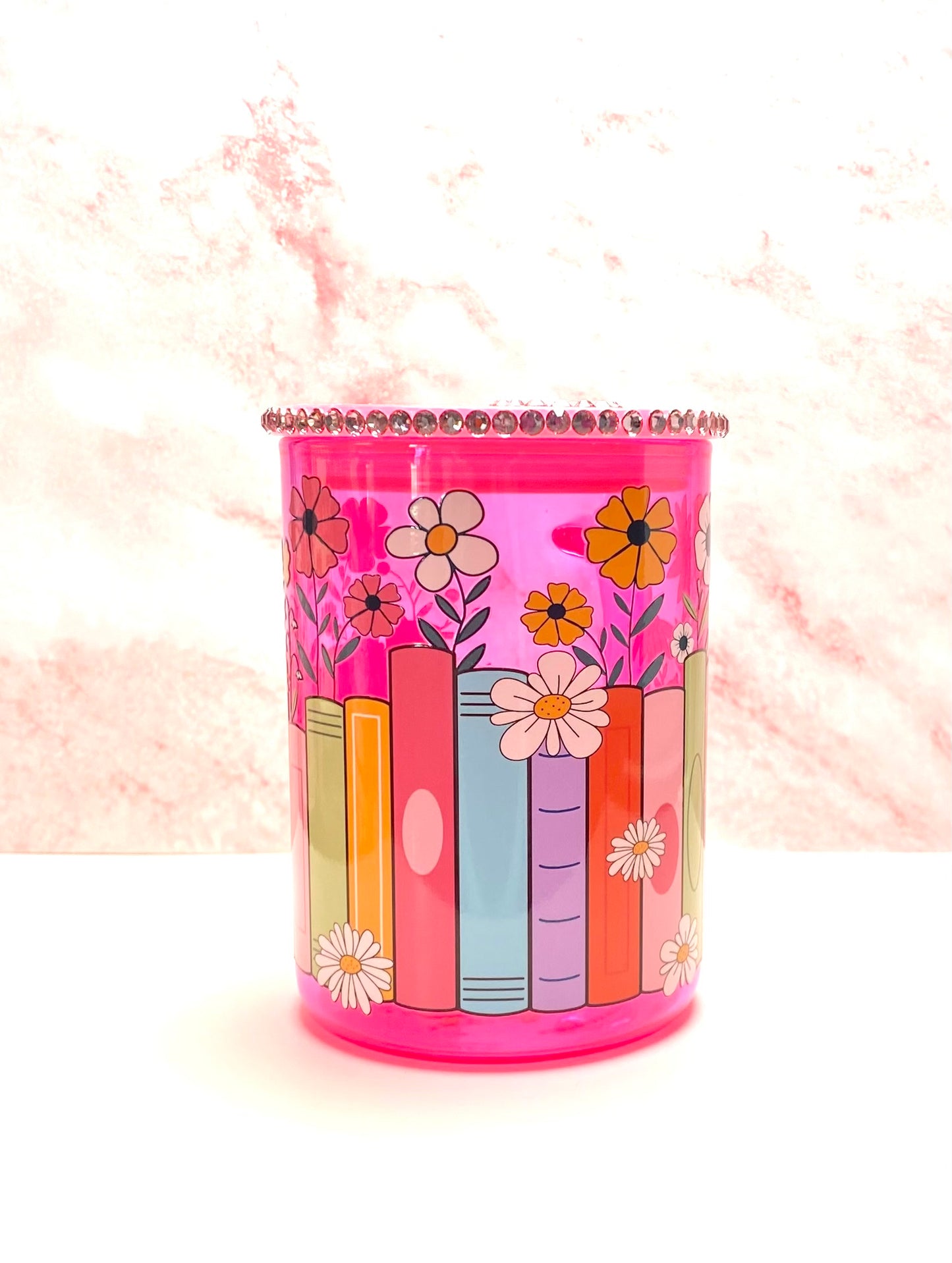 Colorful Books And Flowers Glass Mug
