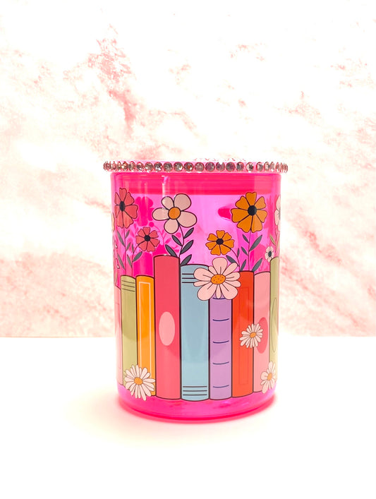 Colorful Books And Flowers Glass Mug