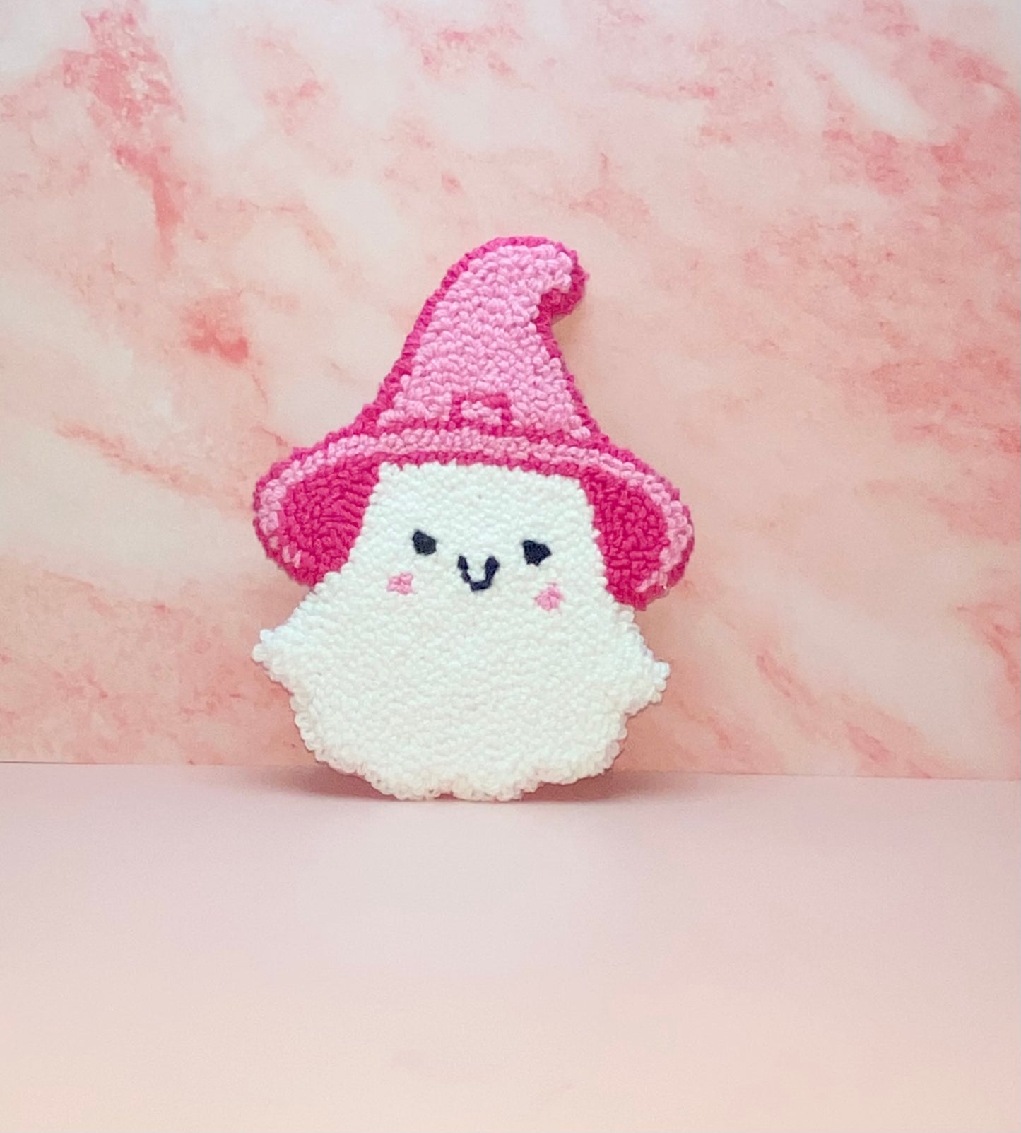 Pink Hat Ghost Mug Rug
