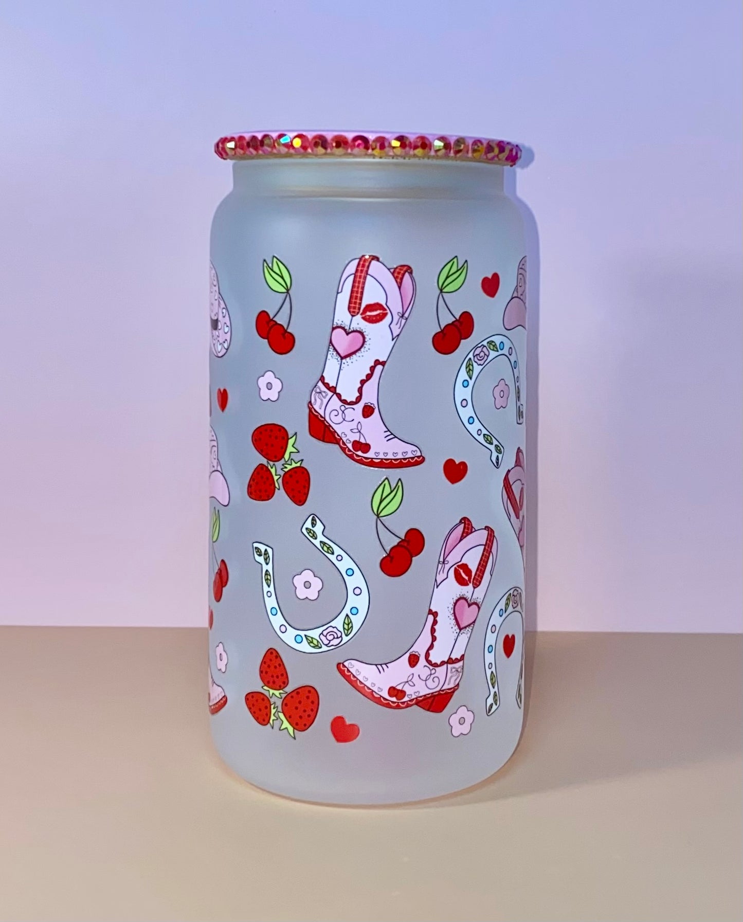 Cowgirl Boots And Strawberries Glass Cup