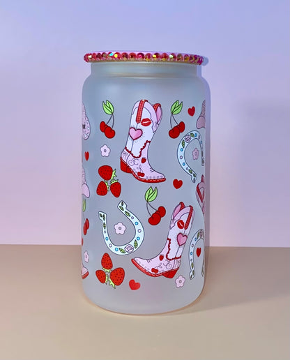 Cowgirl Boots And Strawberries Glass Cup