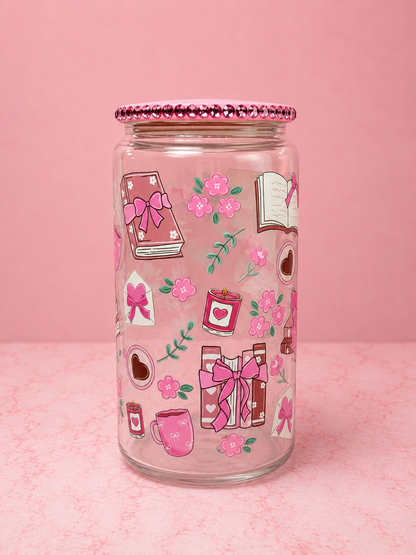 Pink Cozy Reader Glass Cup