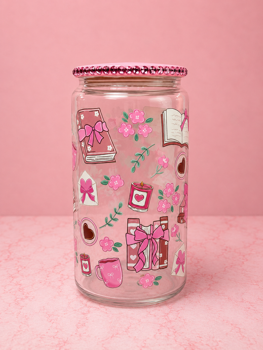 Pink Cozy Reader Glass Cup
