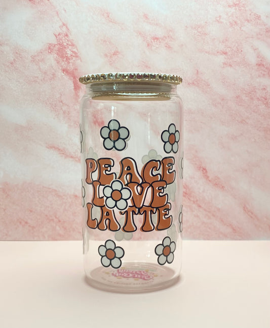 Peace Love Latte Glass Cup