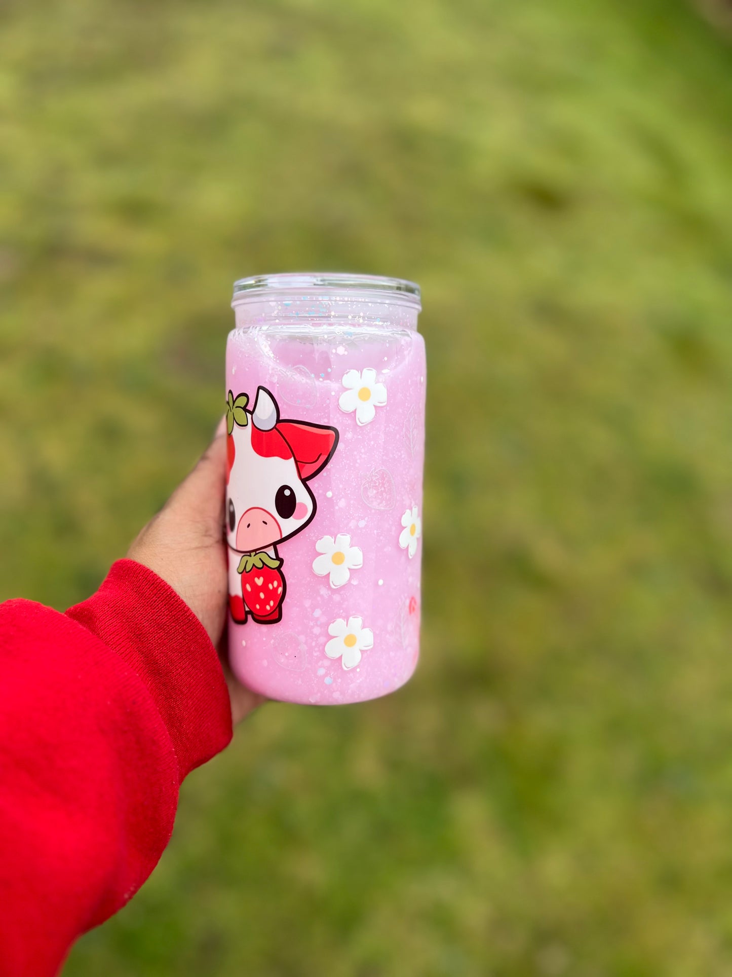 Cute Cow Strawberry Milk Acrylic Snowglobe Tumbler