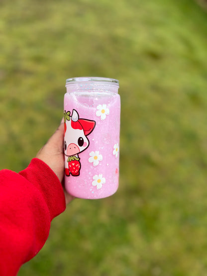 Cute Cow Strawberry Milk Acrylic Snowglobe Tumbler