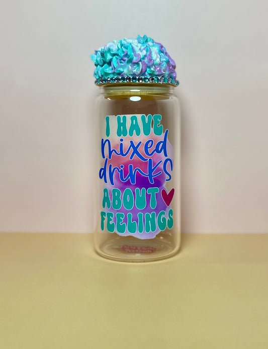 About feelings glass cup with whipped topper