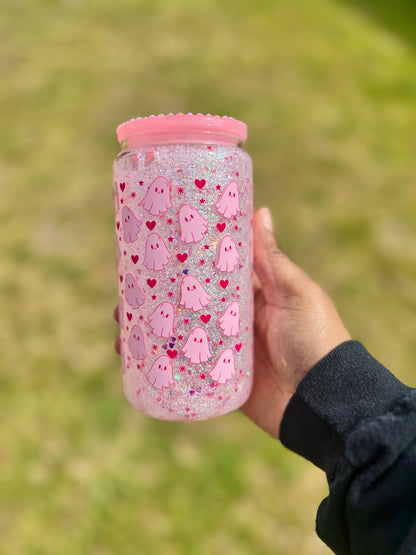 Ghost And Heart Glass Snow Globe Tumbler