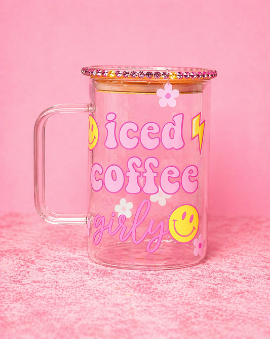 Iced Coffee Girly Square Glass Mug