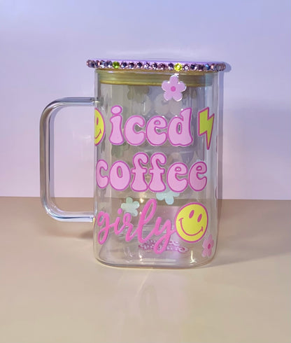 Iced Coffee Girly Square Glass Mug