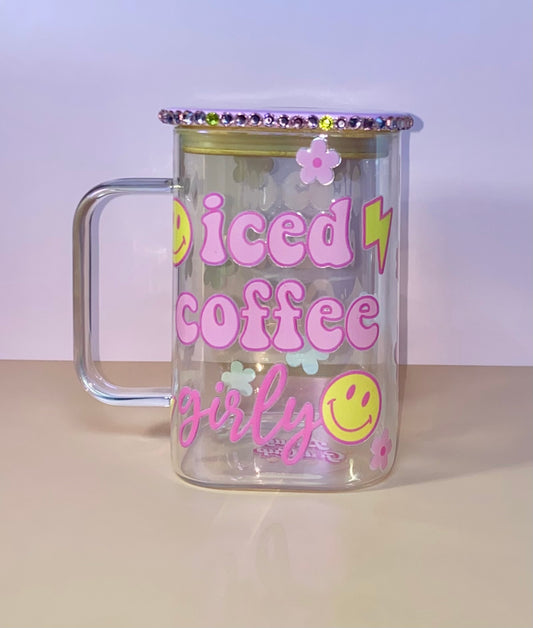 Iced Coffee Girly Square Glass Mug