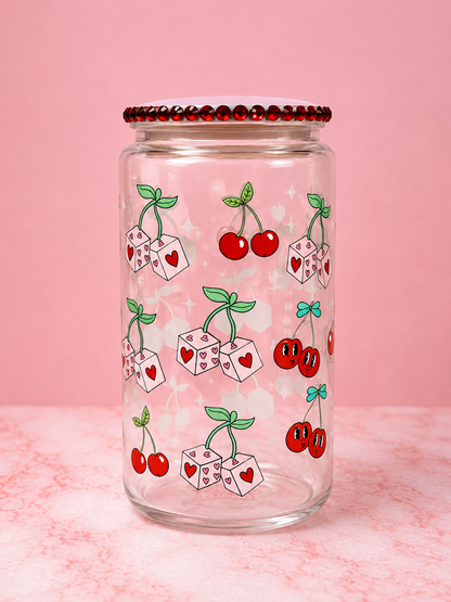 Cherry Dice Glass Can Cup🍒