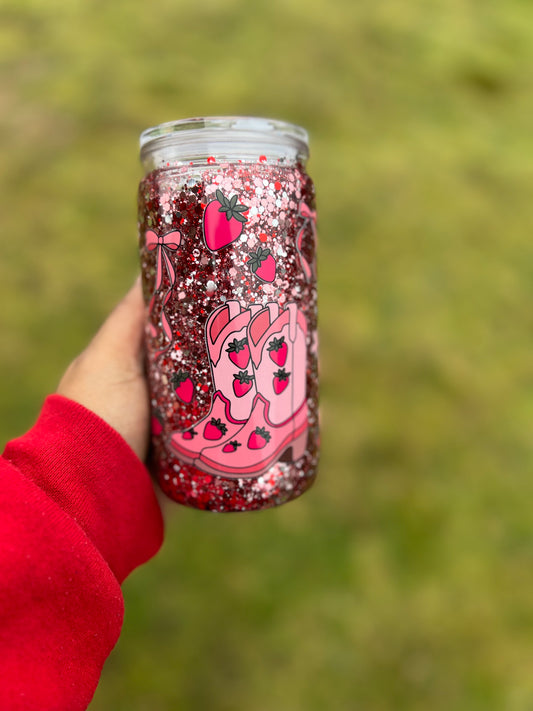 Strawberry Cowgirl Boot Acrylic Snowglobe Tumbler