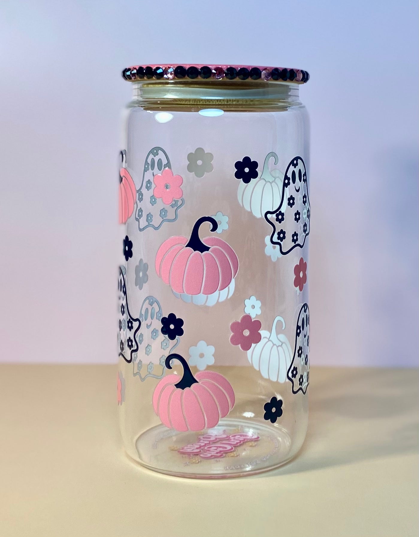 Pink Pumpkins And Ghost Glass Cup