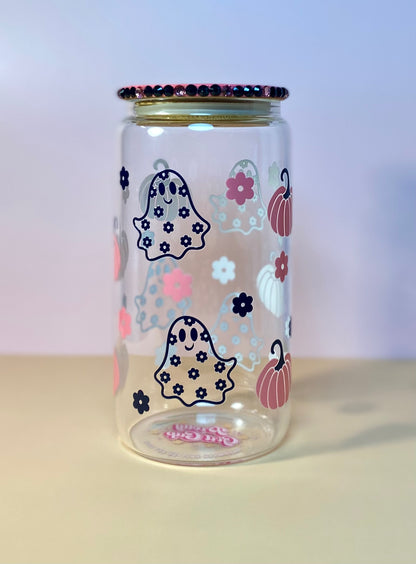 Pink Pumpkins And Ghost Glass Cup