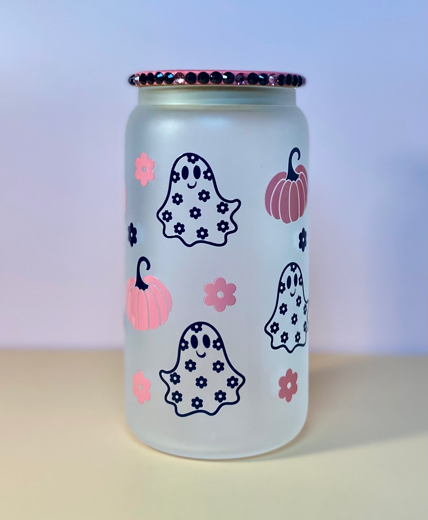 Pink Pumpkins And Ghost Glass Cup