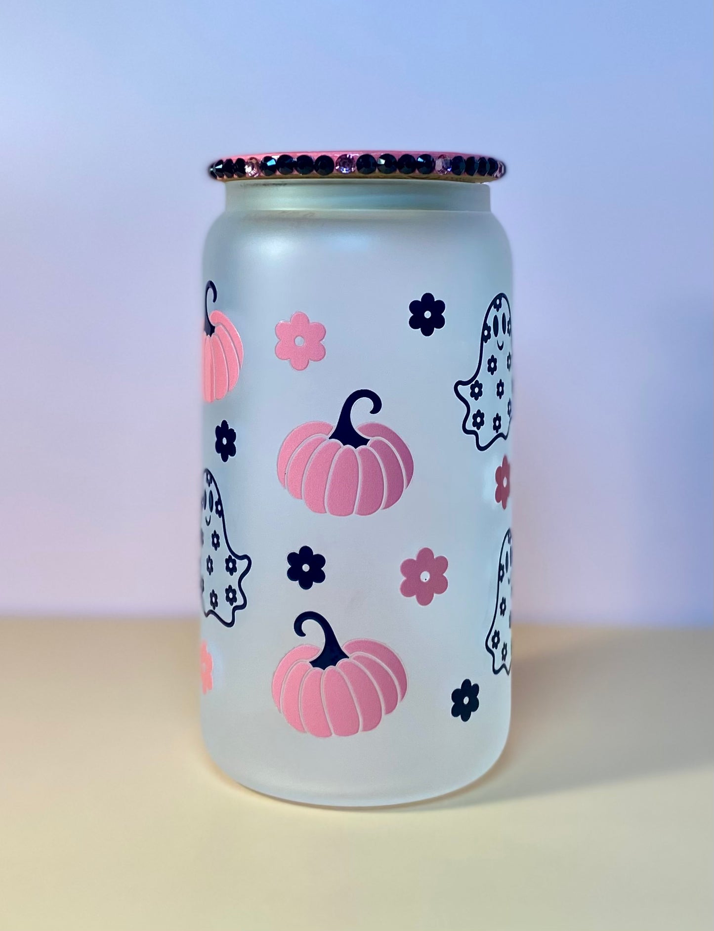 Pink Pumpkins And Ghost Glass Cup