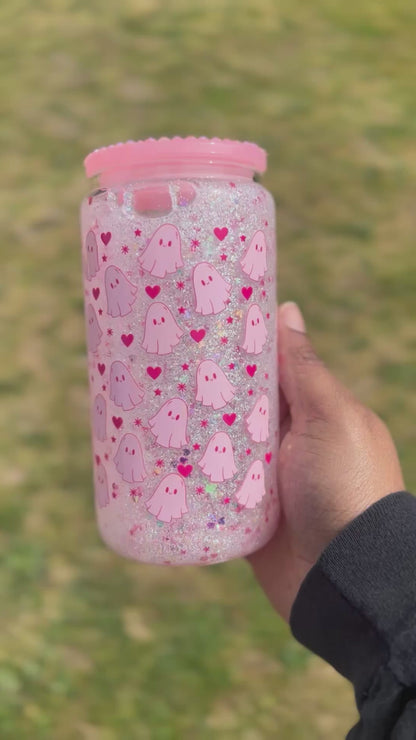 Ghost And Heart Glass Snow Globe Tumbler